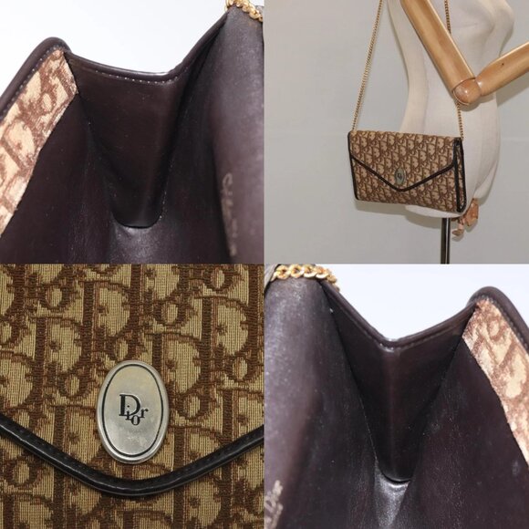 Christian Dior Trotter Canvas Chain Shoulder Bag Brown Gold Auth - Picture 13 of 14